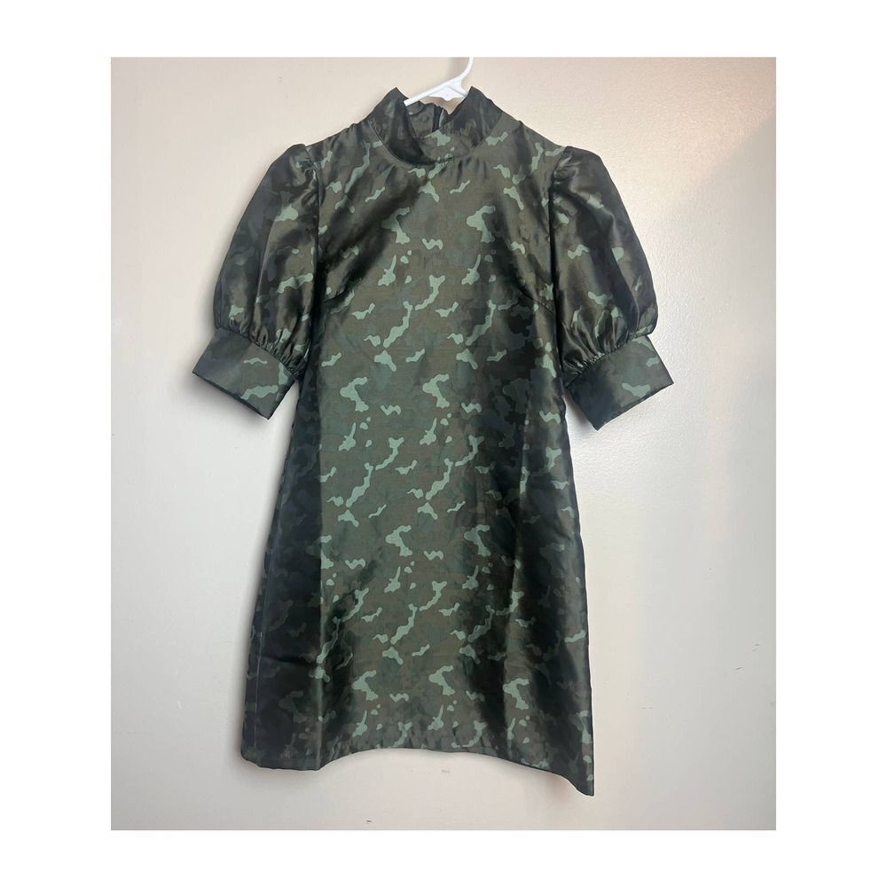 Anthropologie Sen Camo Puff Sleeve Mini Dress Sz. XS